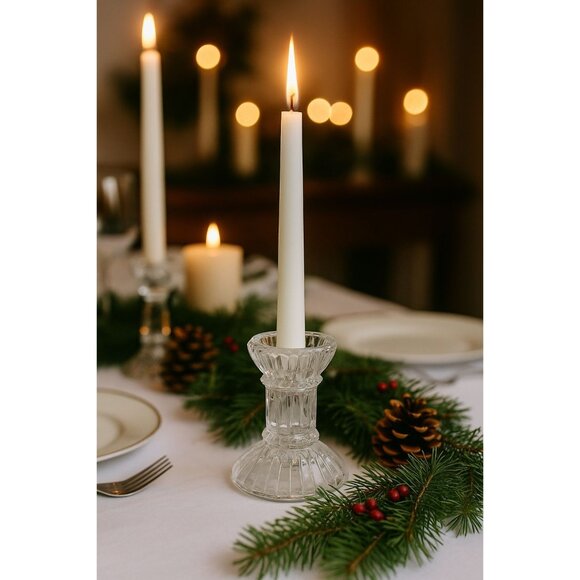 Vintage Cut Glass Crystal Candle Holder Elegant Faceted Pressed Glass Decor - Picture 1 of 6